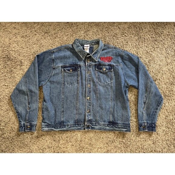 Vintage 90s Y2k M&M's Embroidered Denim Jean Jacket Trucker Utility Rugged XL - Picture 1 of 9